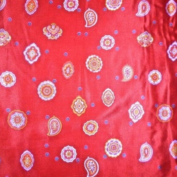 ANNE KLEIN NAVY BURGANDY SILK PAISLEY SCARF 24" - Picture 5 of 7